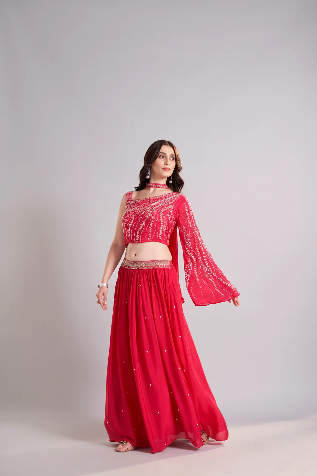 Crimson Cascade Lehenga