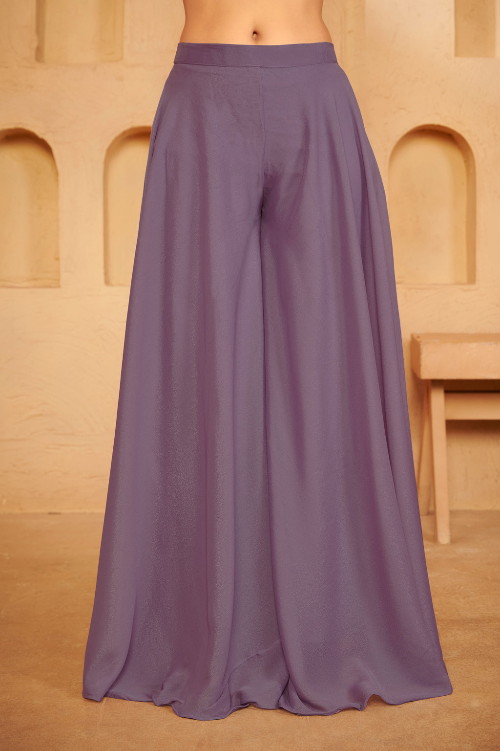 Lavender Georgette Sharara Set with Embroidered Short Kurti and Cape
