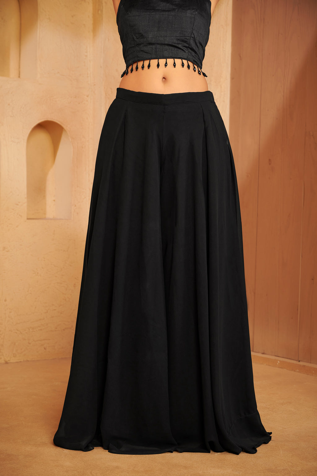 Noir Bloom Embroidered Jacket & Palazzo Set