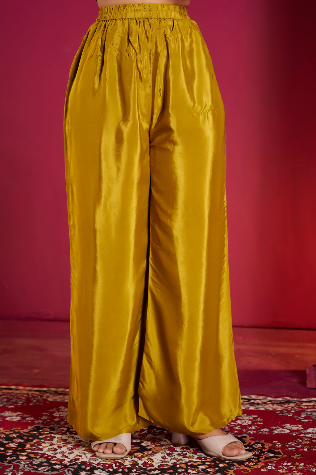 Mustard Yellow Embroidered Pant Suit with Organza Cape