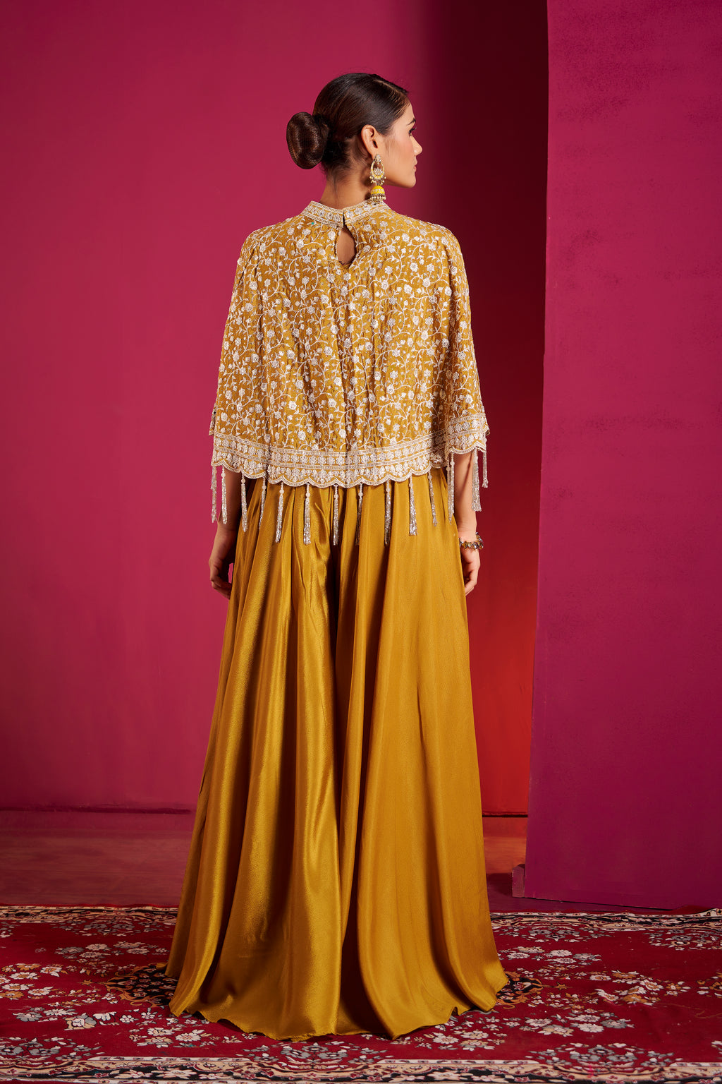 Mustard Gold Sequin Embellished Crop Top & Skirt Set