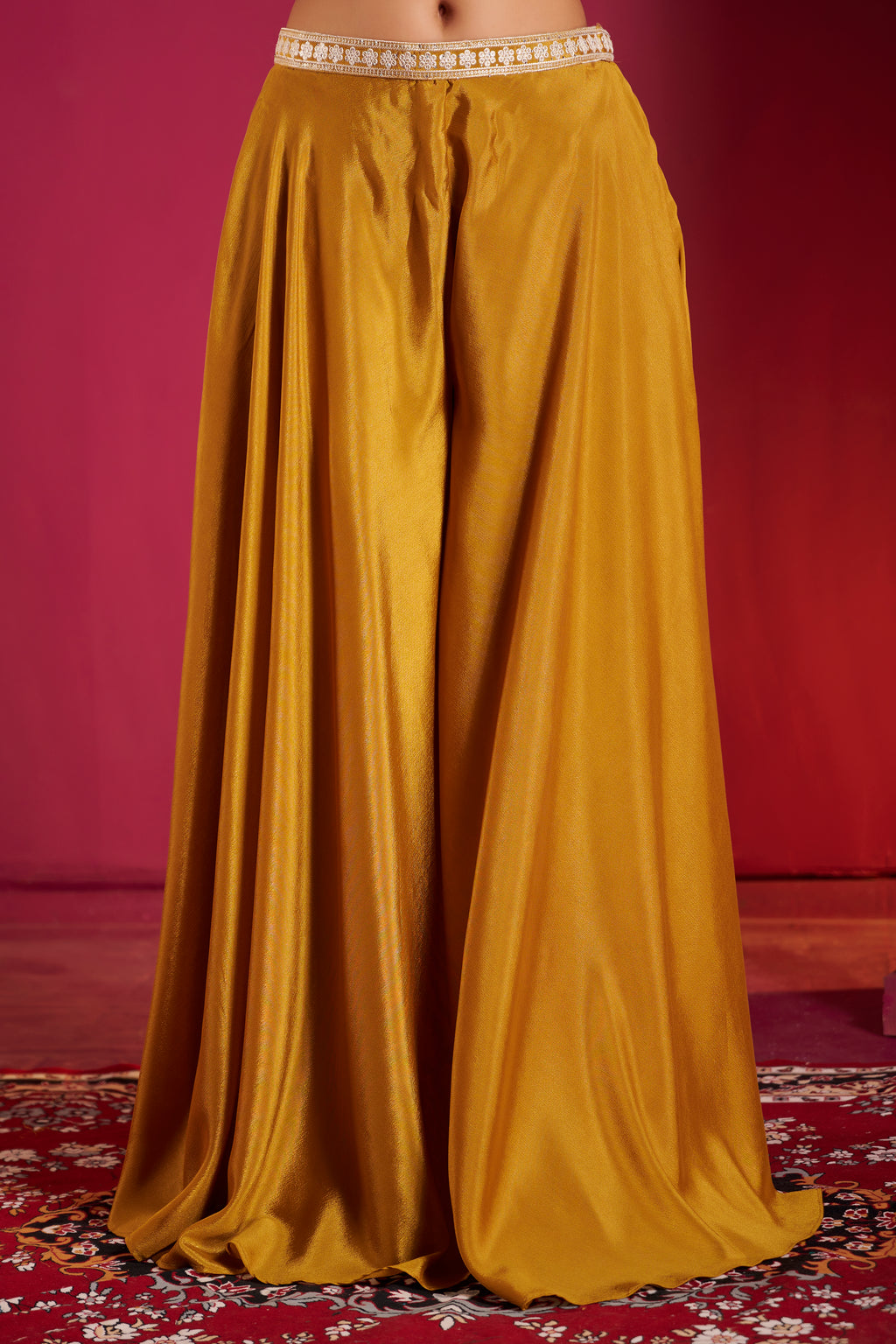 Mustard Gold Sequin Embellished Crop Top & Skirt Set