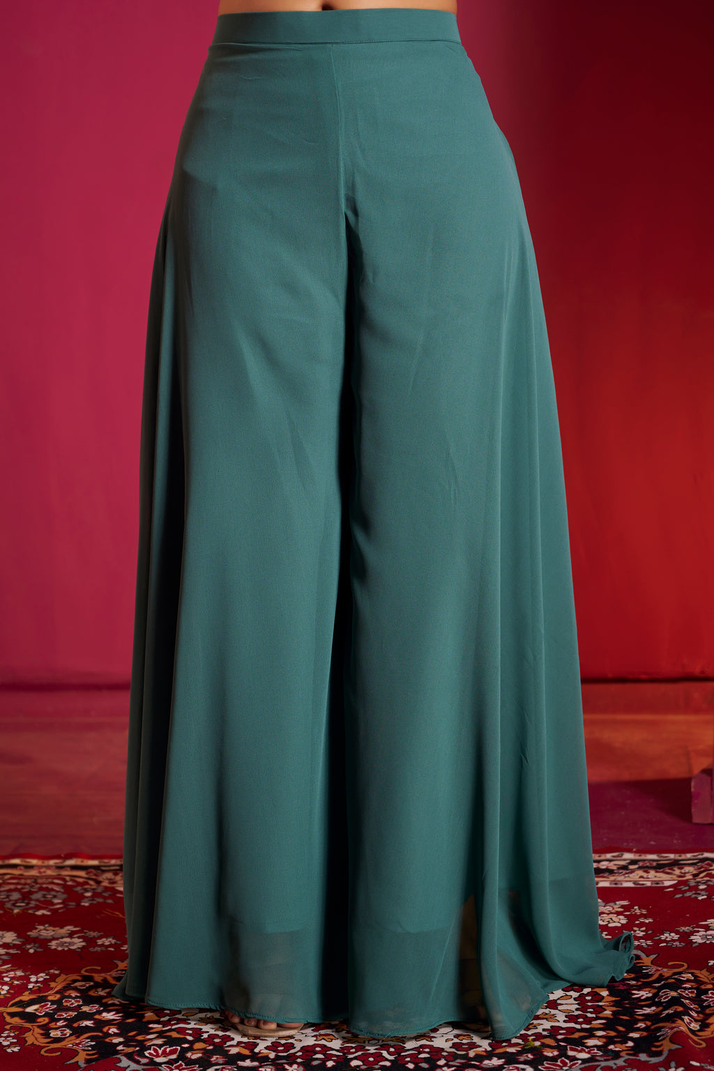 Emerald Bloom Embroidered Peplum Sharara Set