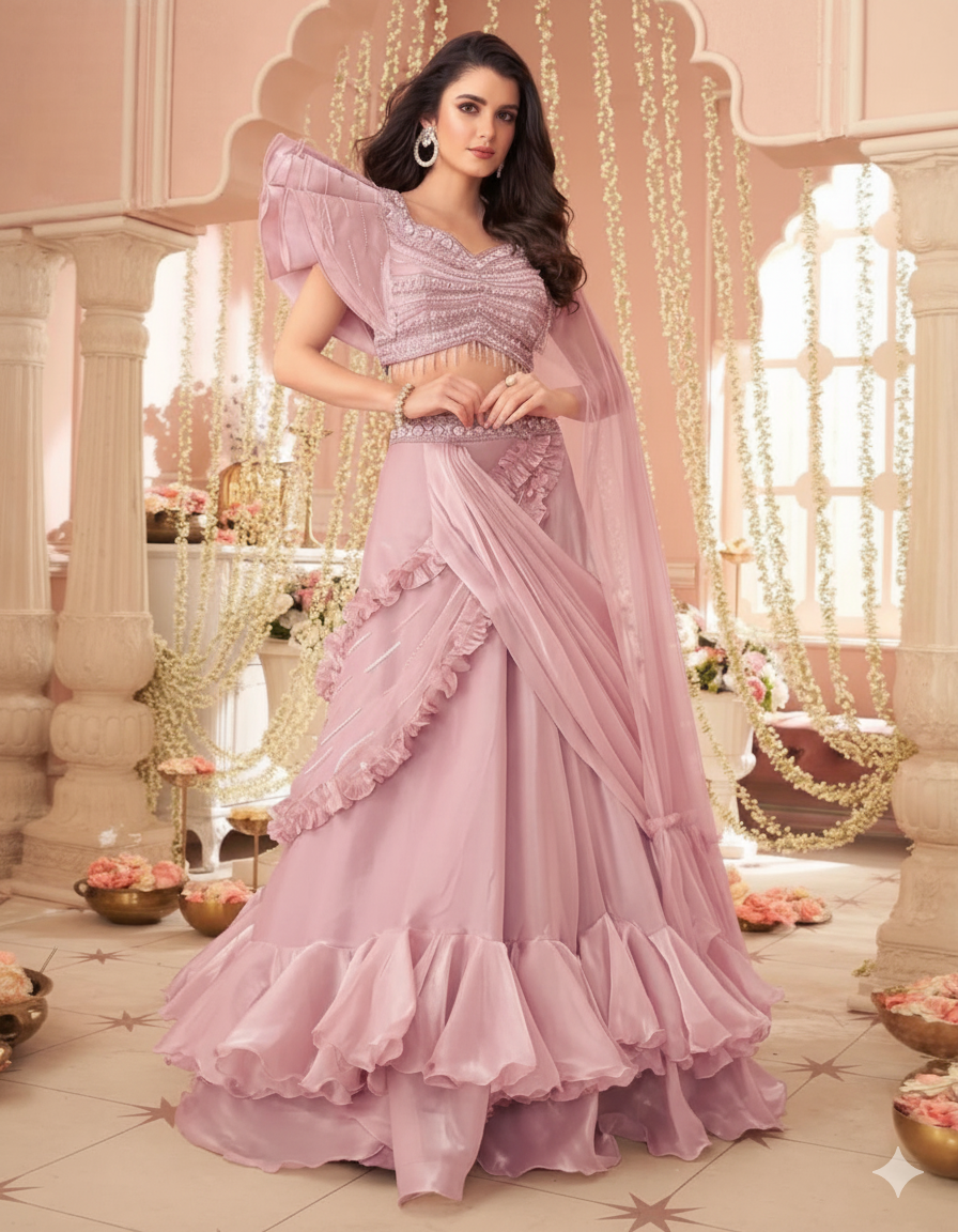 Blush Ruffle Lehenga Set