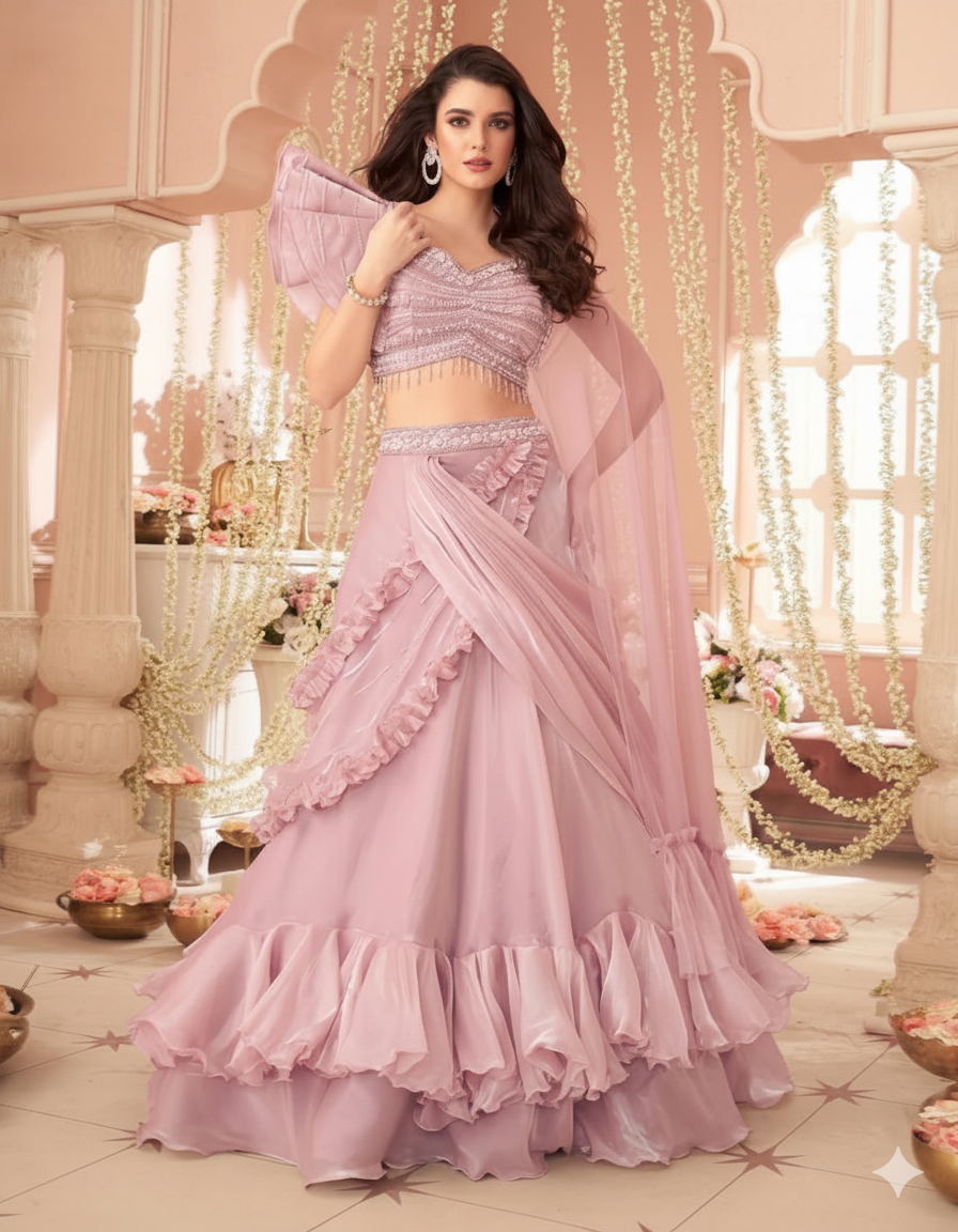 Blush Ruffle Lehenga Set